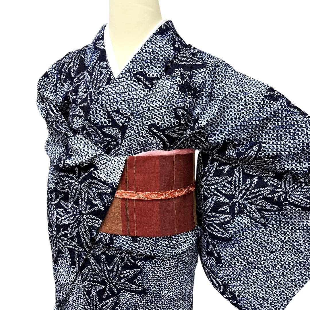 A62有松鳴海絞り 浴衣 もみじ模様　綿美品