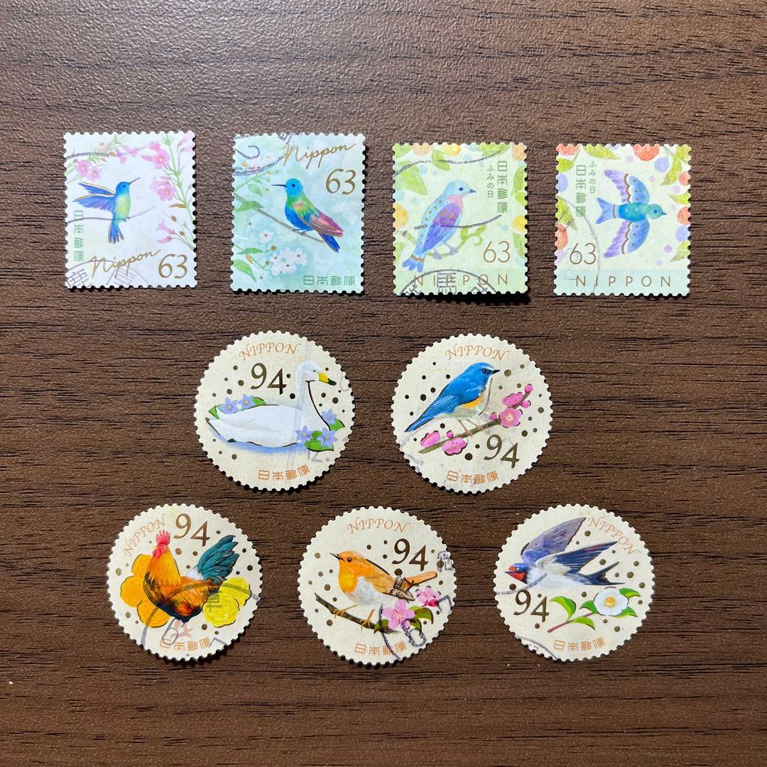 日本の古切手　小さな鳥たち その2　9枚