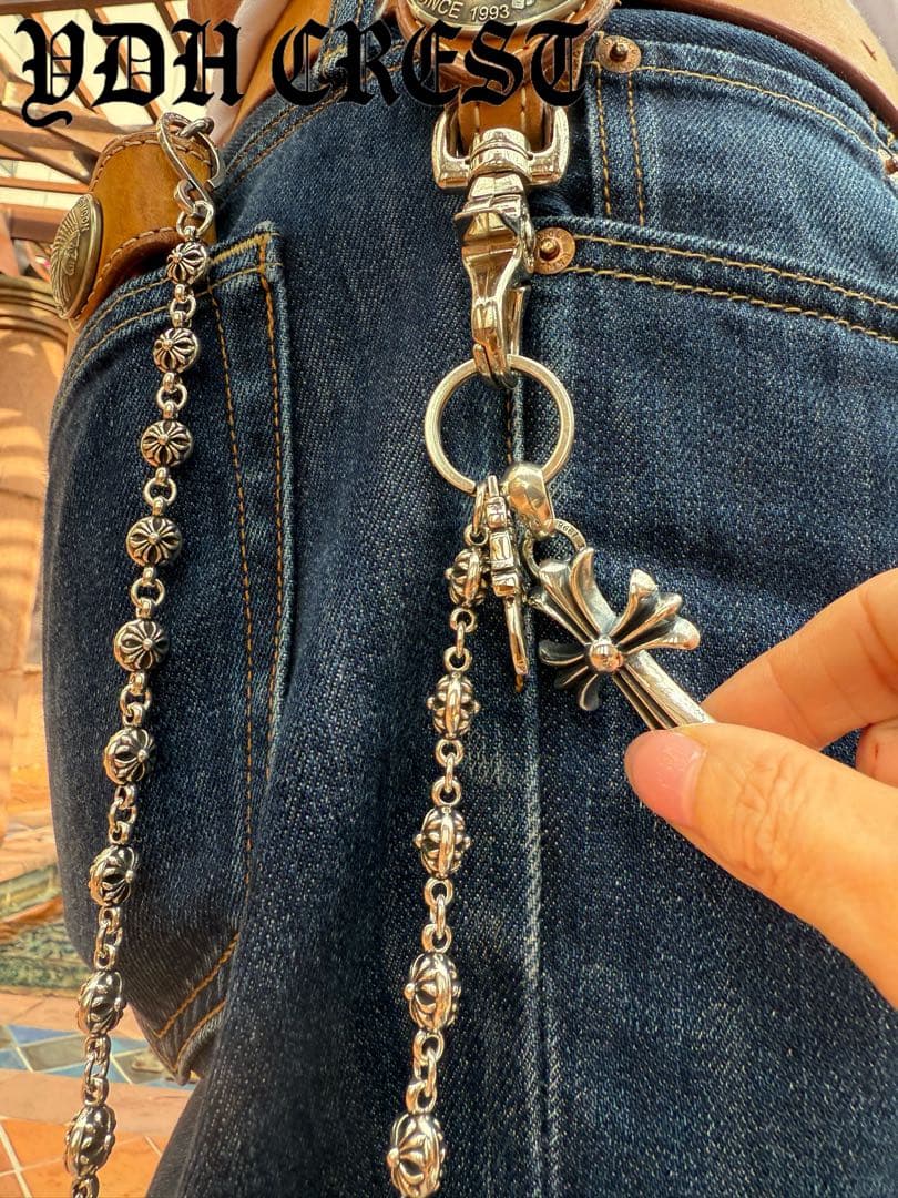 新入荷　バイカー必須　フラワークロスウォレットチェーン　刻印有り　MLCN04