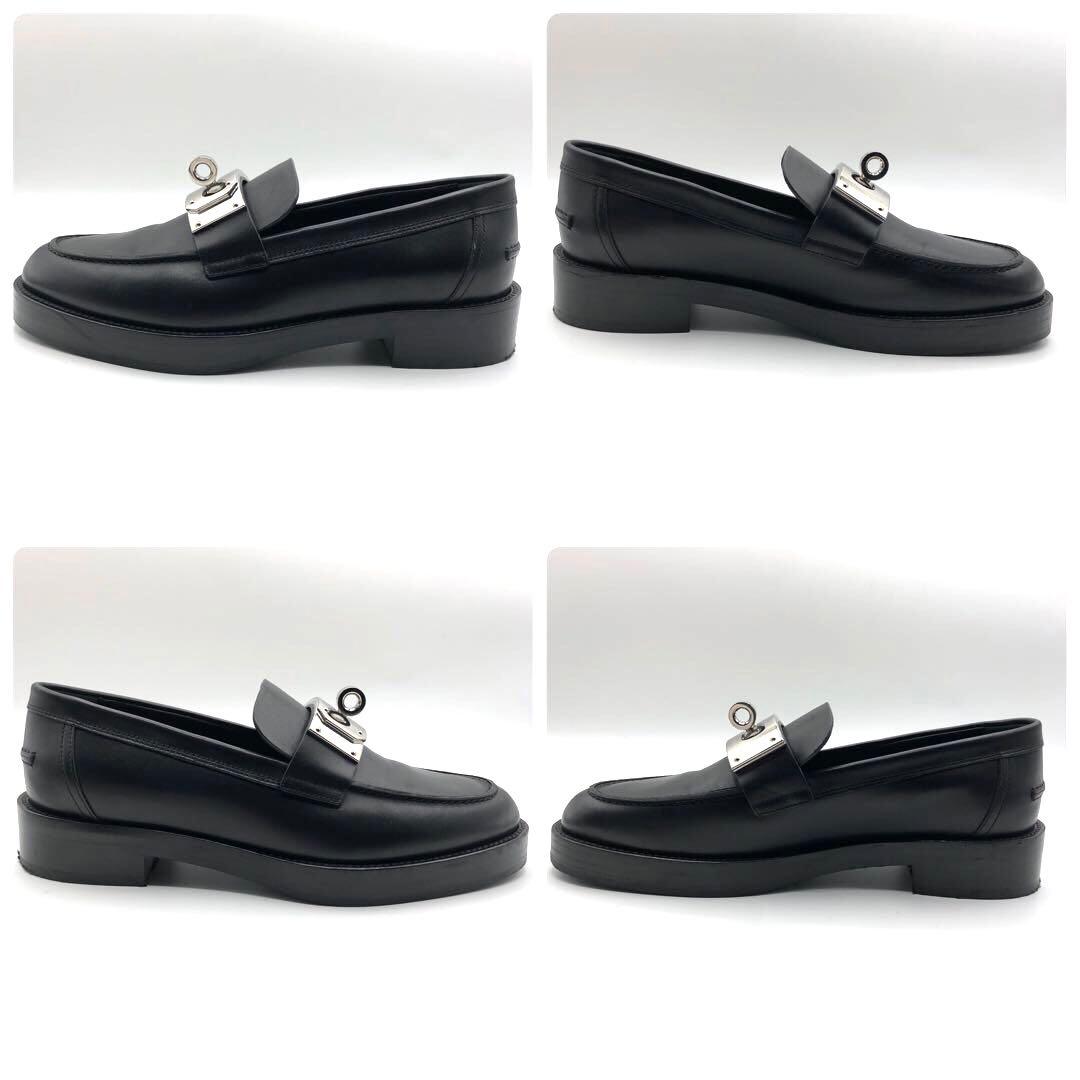 ★美品★エルメス レザーローファー モカシン ホット 38.5 25 黒