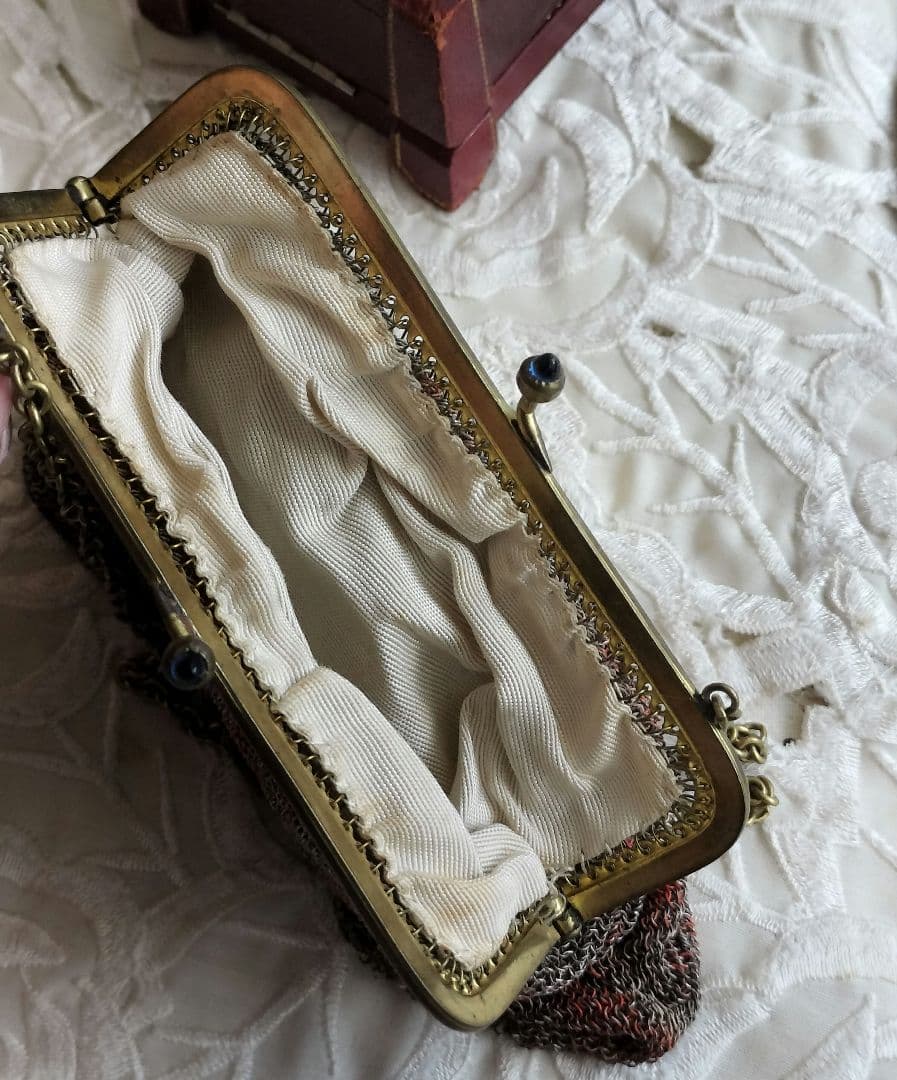 フランス アンティーク メタル メッシュ チェーン付き バッグ