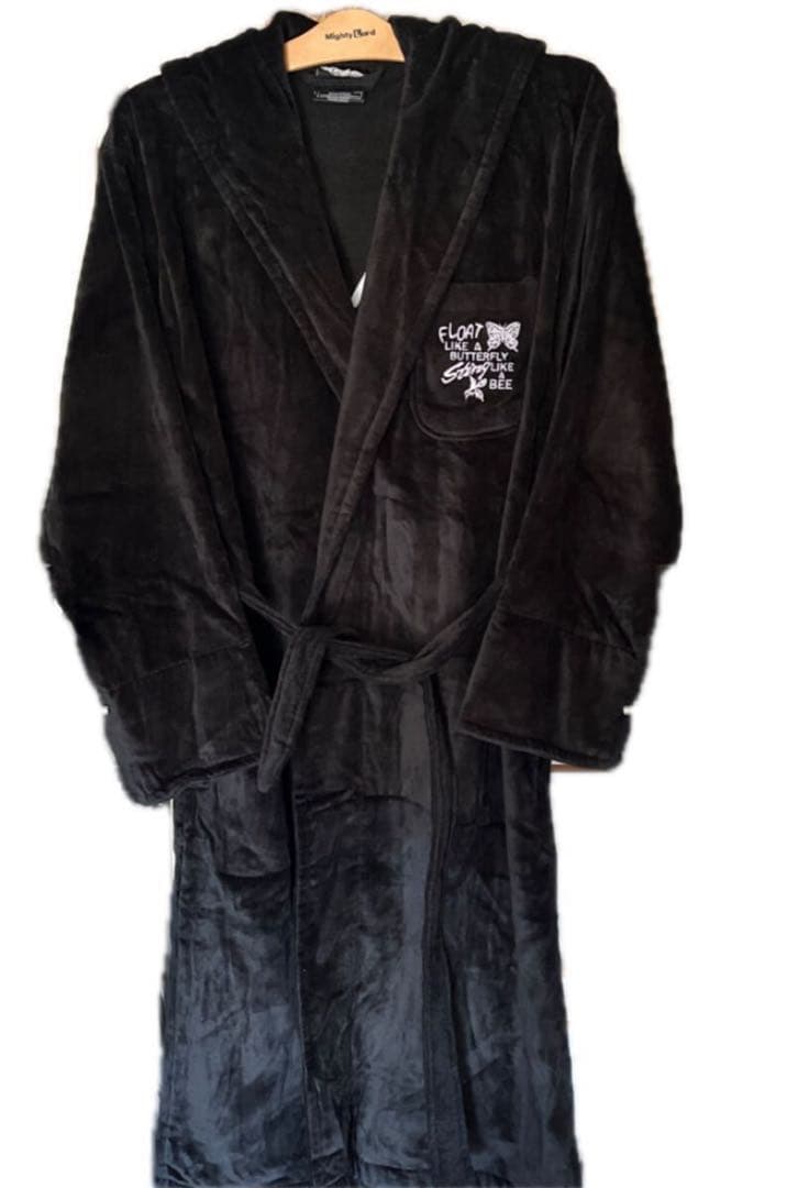 ★モハメド・アリ刺繍フーディガウン★WORN FREE★Lサイズ★パイル★BK★