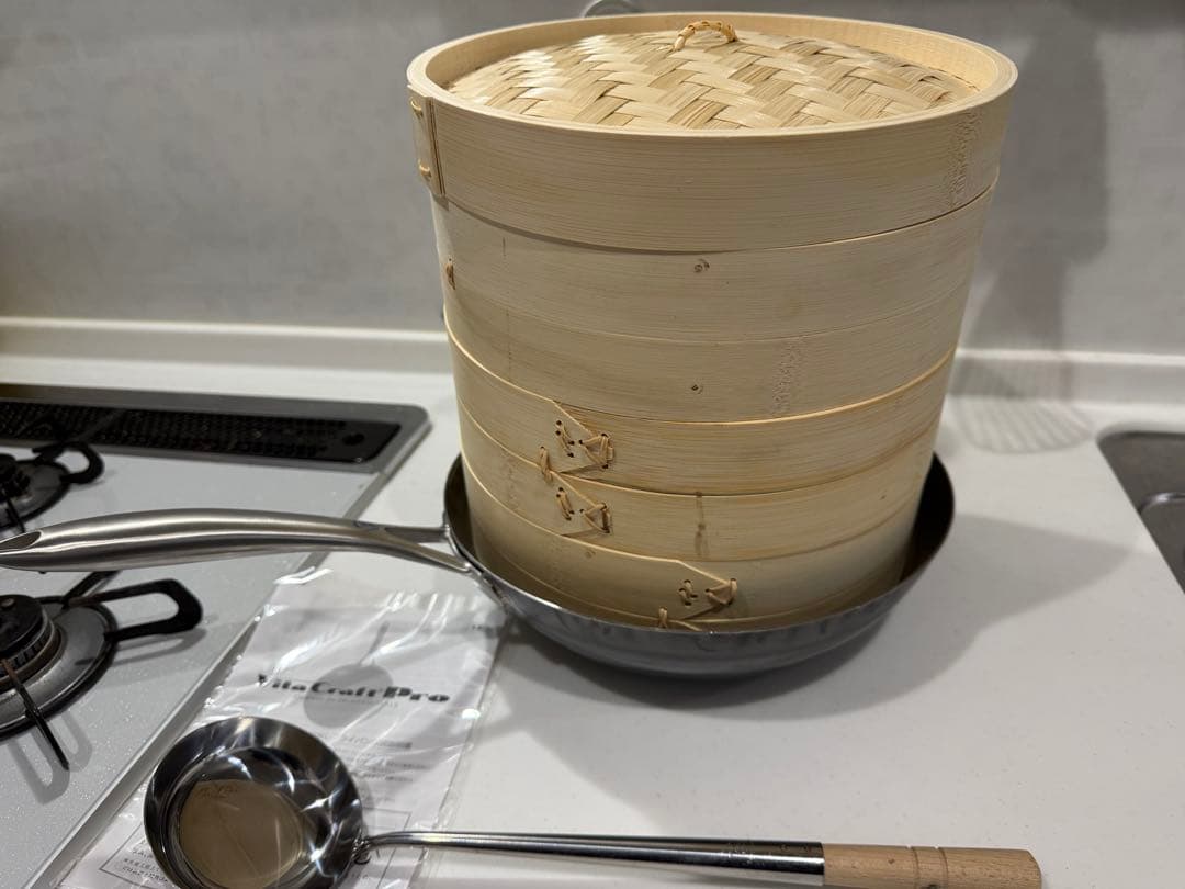 未使用　ビタクラフトプロ 打出し フライパン 30cm 三段せいろ　中華おたま付