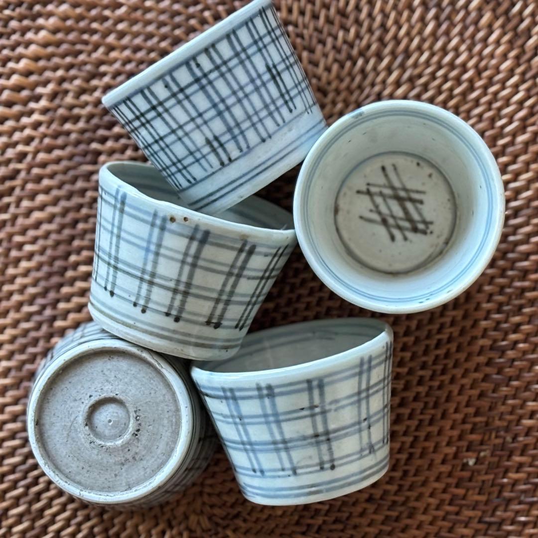 猪口　蕎麦猪口　幕末　格子文　井桁文　5客セット