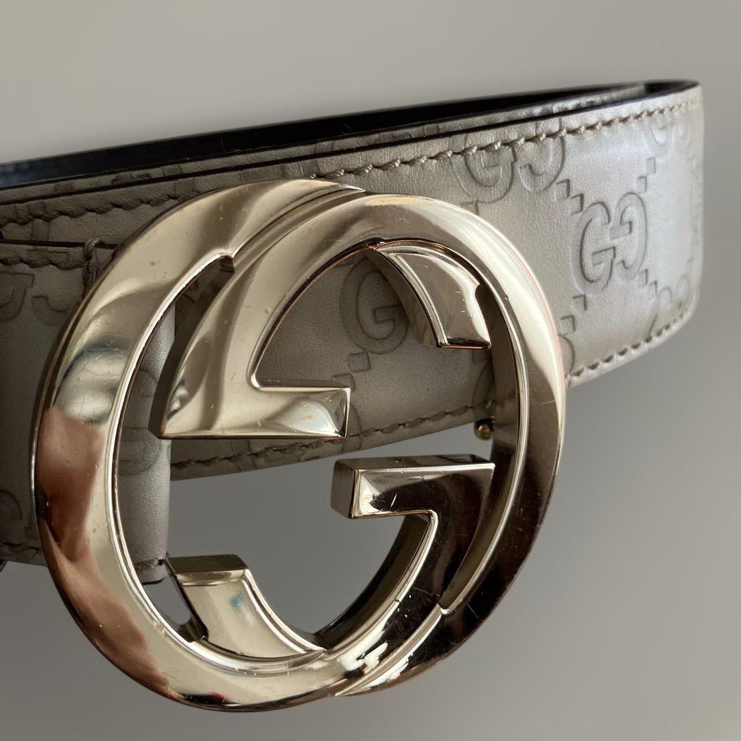 GUCCI オフホワイト　GGパターン レザーベルト