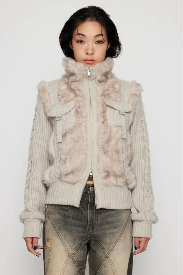 laguagem CABLE KNIT FAUX FUR ブルゾン IVOY