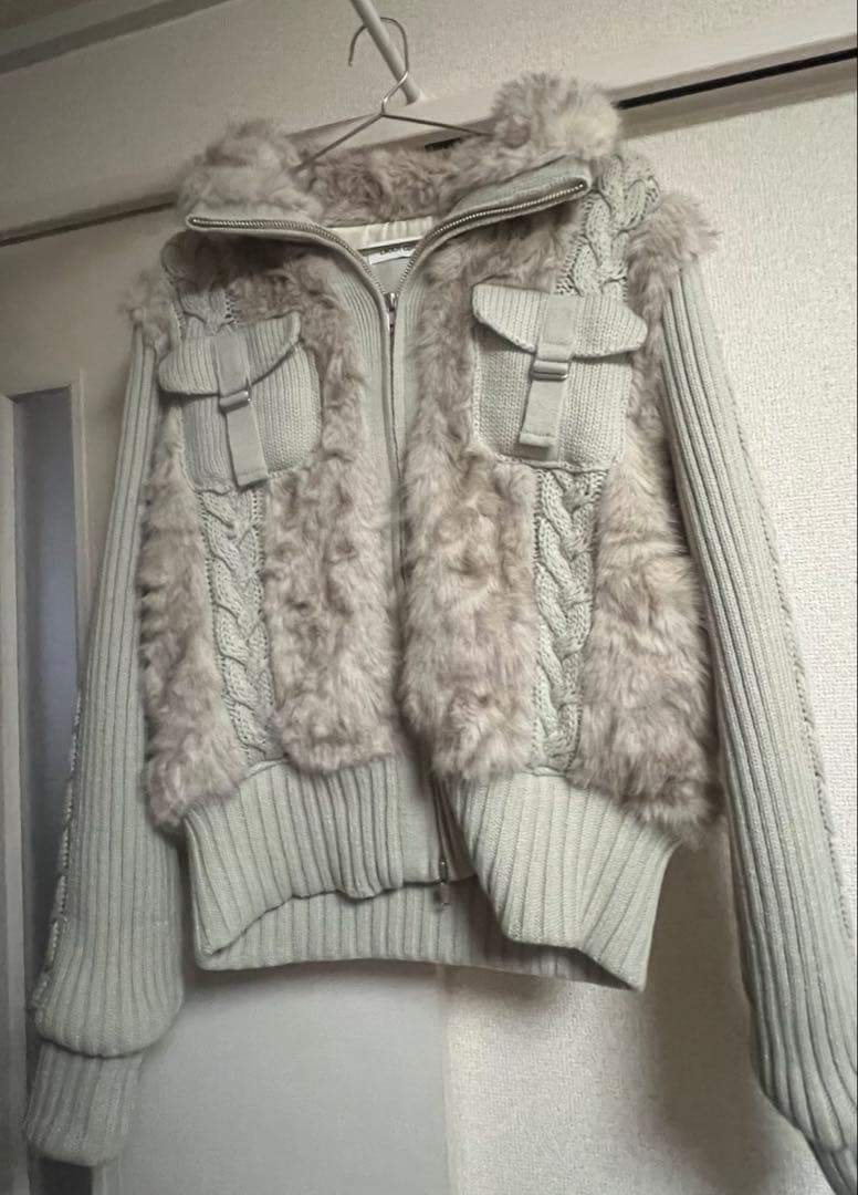 laguagem CABLE KNIT FAUX FUR ブルゾン IVOY
