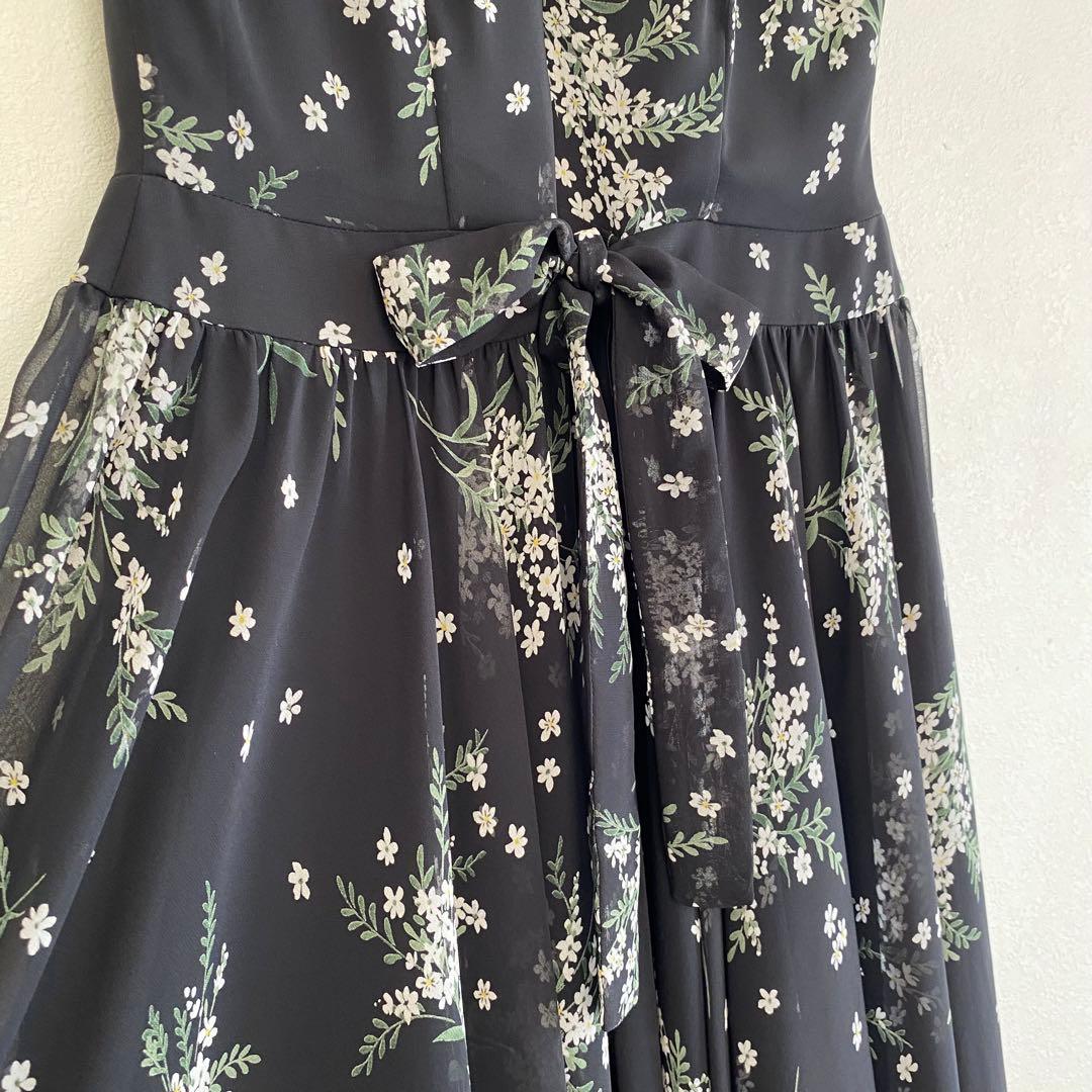 パニエ付き 花柄シフォン×フレアパーティードレス ブラック EPOCA