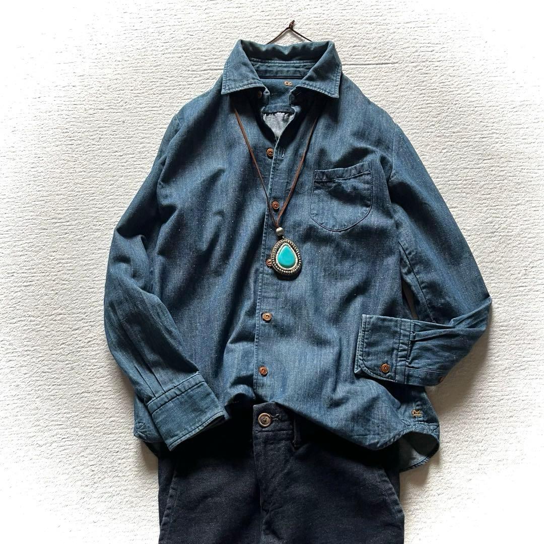 45R 人気 デニム インディゴ染め シャツ ネップ R刺繍 S 45rpm