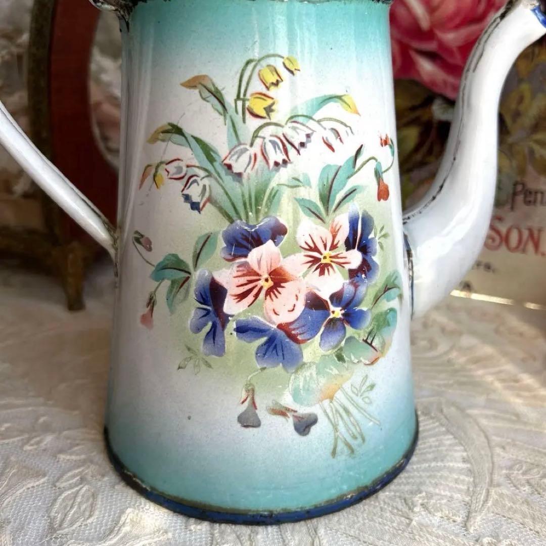 フランスアンティーク　japy スズランとビオラのコーヒーポット