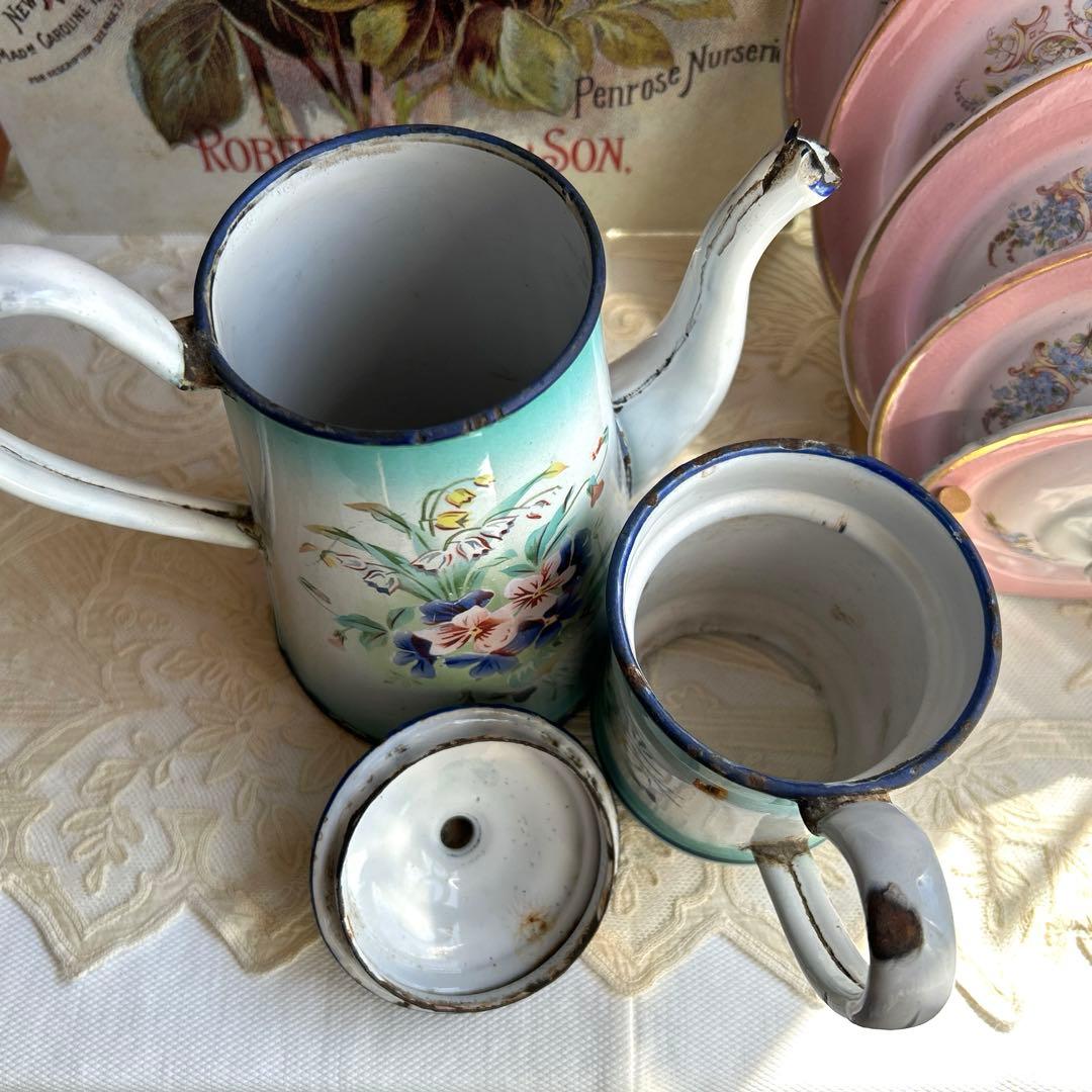 フランスアンティーク　japy スズランとビオラのコーヒーポット