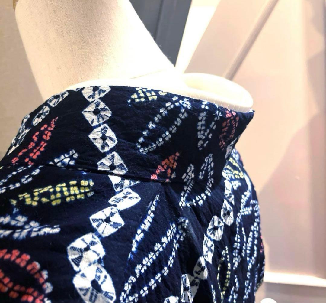 有松鳴海絞り 華やか 菊葉 手蜘蛛絞り 一部しつけ付き 手縫い濃紺 美品