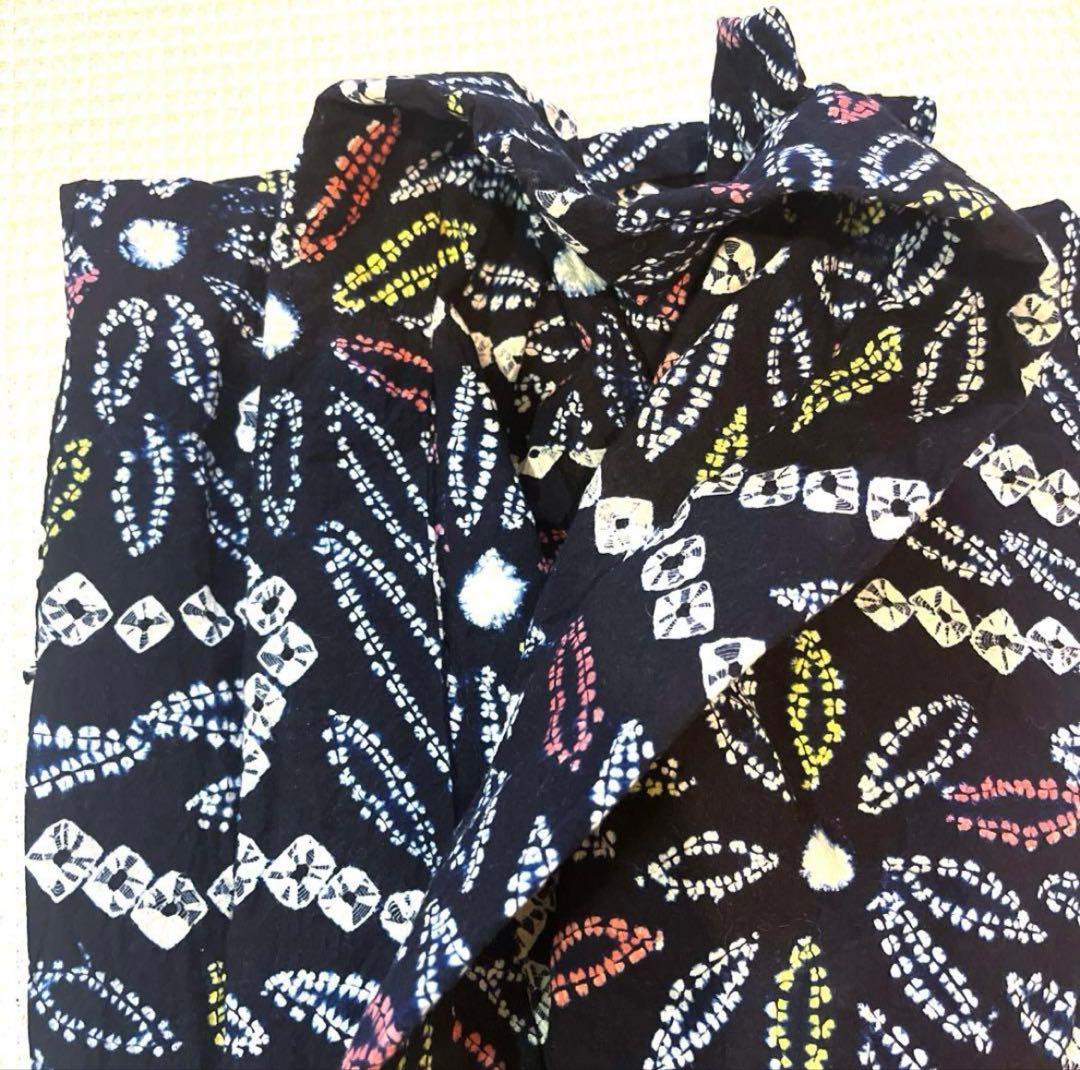 有松鳴海絞り 華やか 菊葉 手蜘蛛絞り 一部しつけ付き 手縫い濃紺 美品