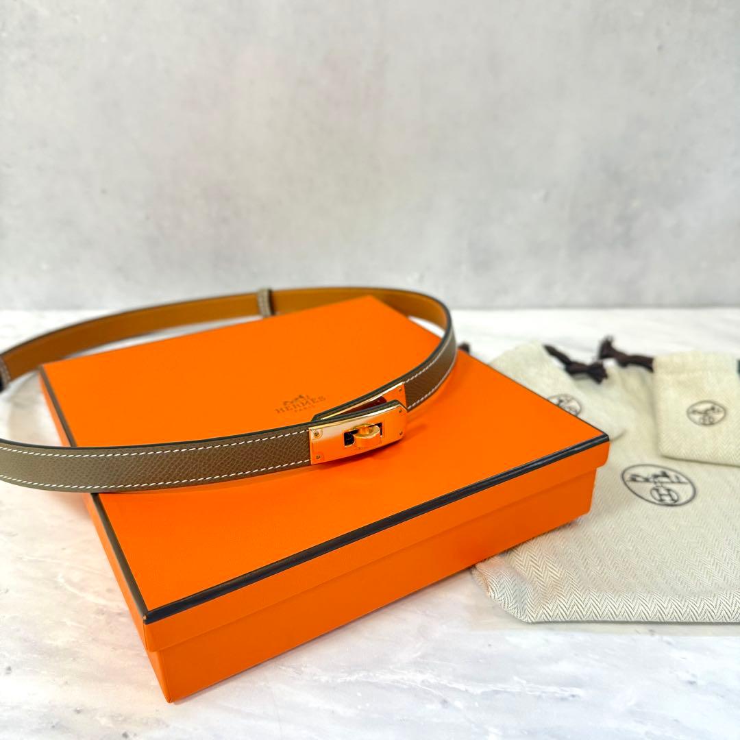 新品未使用 HERMES エルメス ケリーベルト エトゥープ PKGLD金具 W