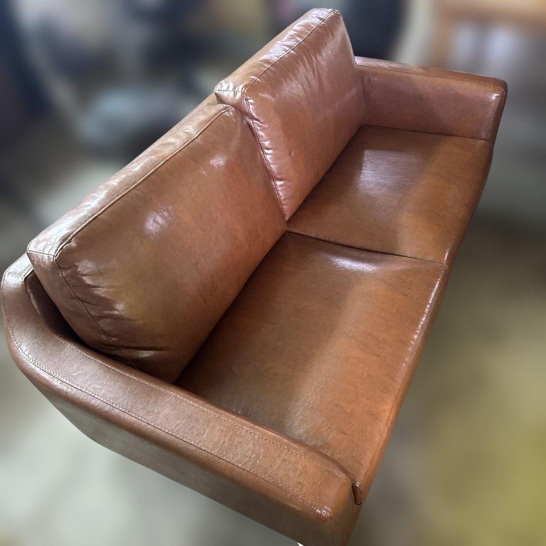 ブラウン レザー風 2人掛けソファ