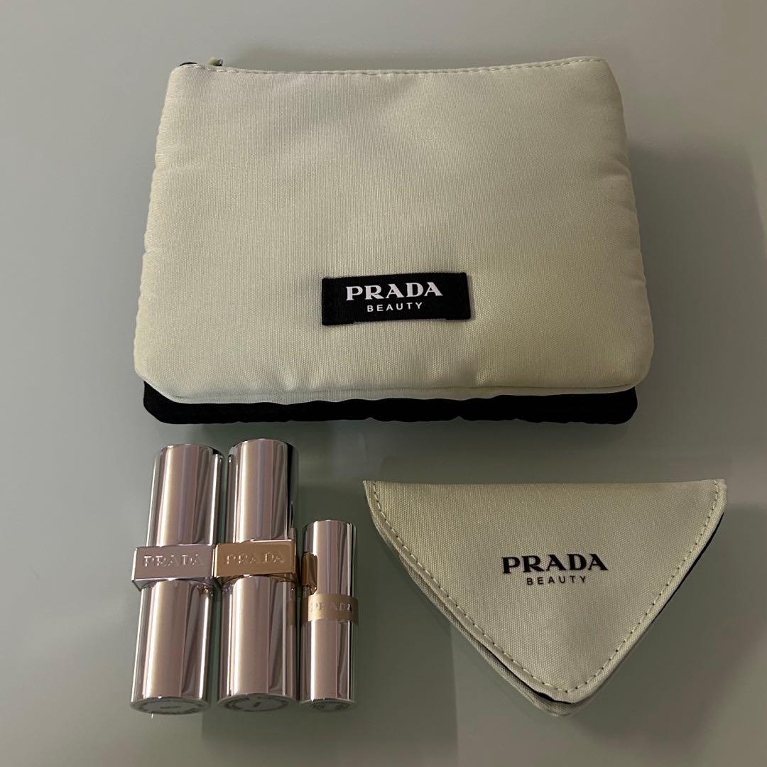 PRADA モノクロームウェイトレスリップカラー ポーチ ミラー