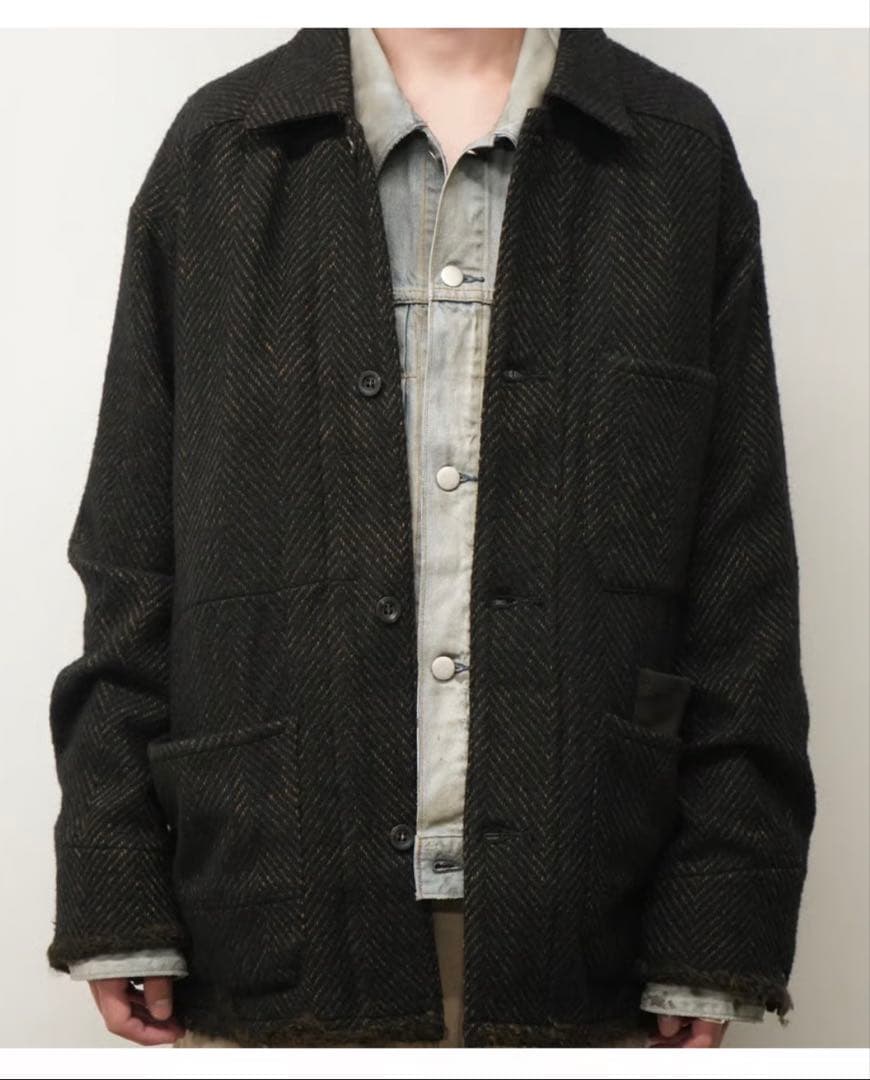 【新品】ANCELLMダメージウールヘリンボーン カバーオール25AW 即完