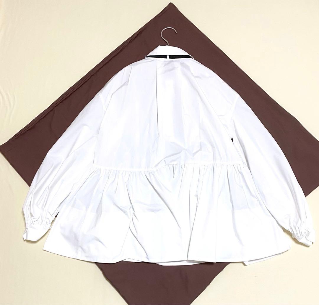 美品　カデュネ　ボウ付きシャツチュニック　ヘプラム　シャツ　カデュネ　ボウタイ