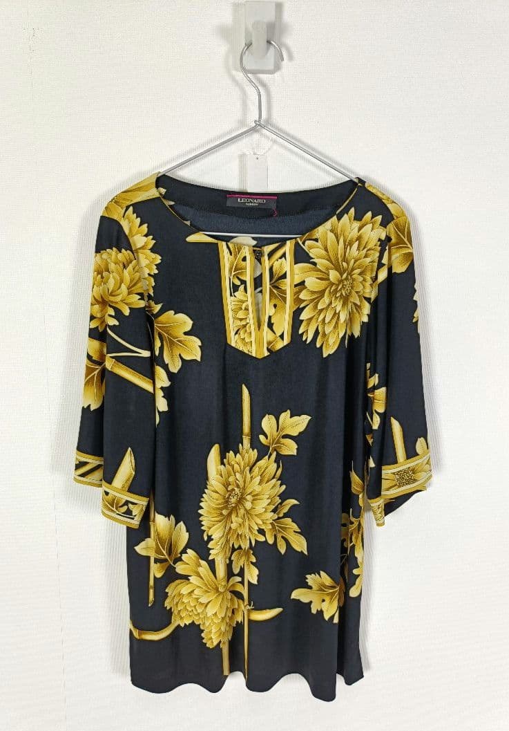 もりごんLEONARD カンカン素の花柄チュニック【XLサイズ】【七分丈】