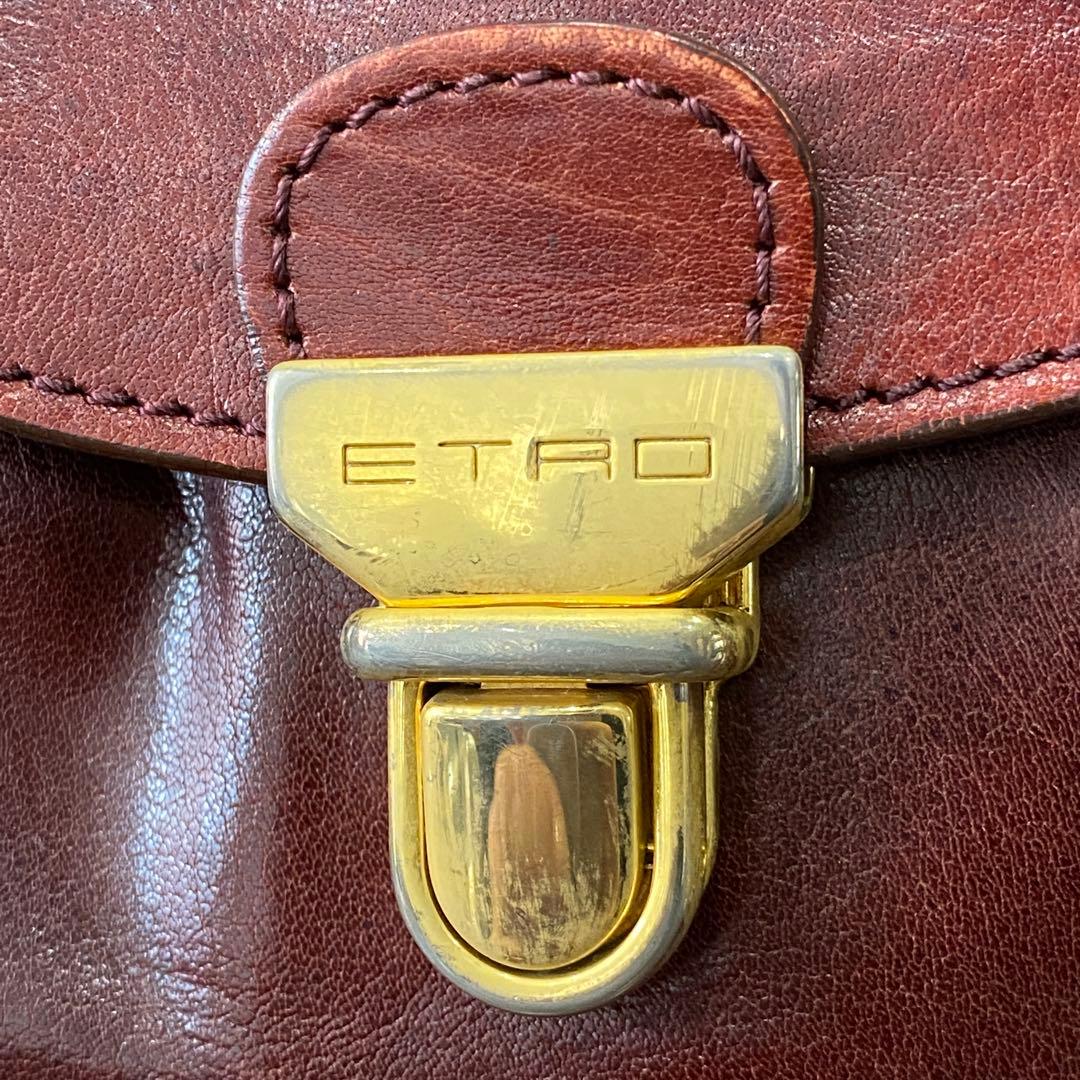 【ETRO】エトロ バーガンディ レザー ハンドバッグ