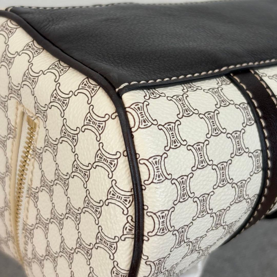 【美品】セリーヌ マカダム柄ハンドバッグ ミニボストンバッグ ホワイト系 127