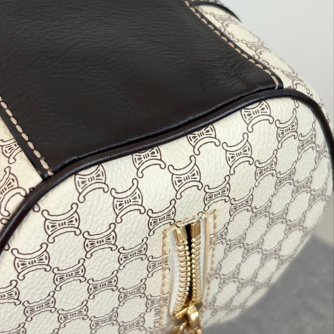 【美品】セリーヌ マカダム柄ハンドバッグ ミニボストンバッグ ホワイト系 127