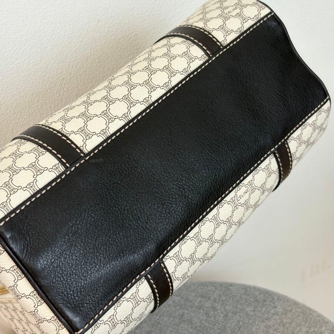 【美品】セリーヌ マカダム柄ハンドバッグ ミニボストンバッグ ホワイト系 127