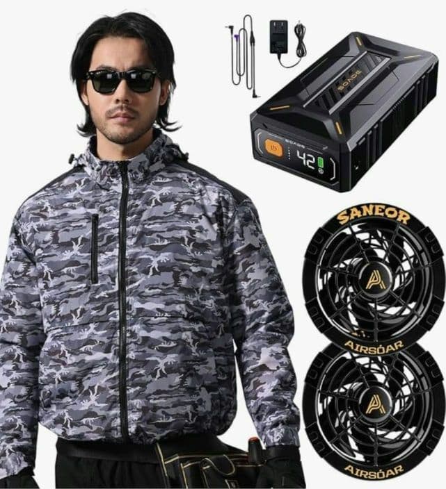 40500mAhバッテリー ファン付き空調作業服 長袖　25H連続稼動