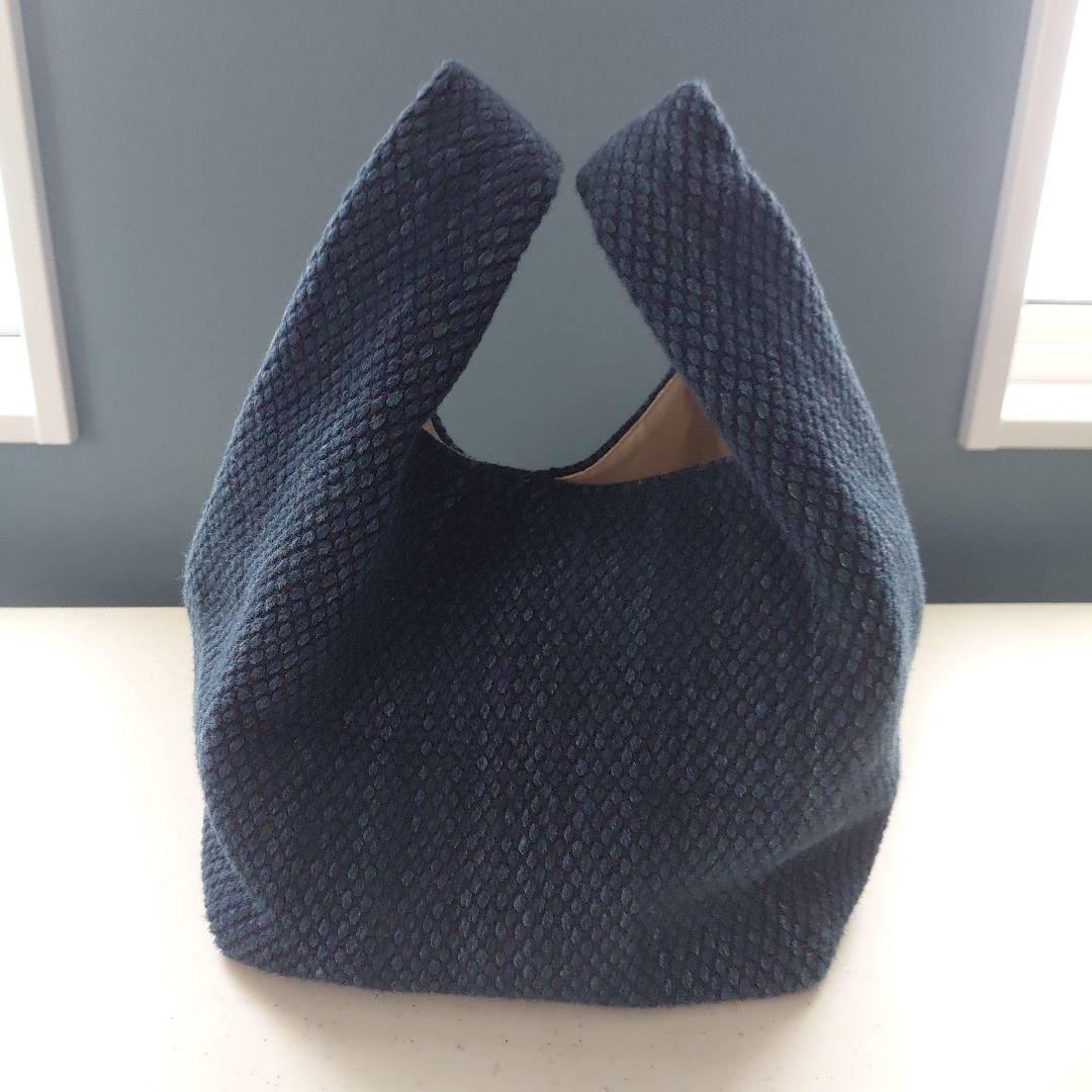 武州正藍染　手提げバッグ　小　二重刺子　濃紺