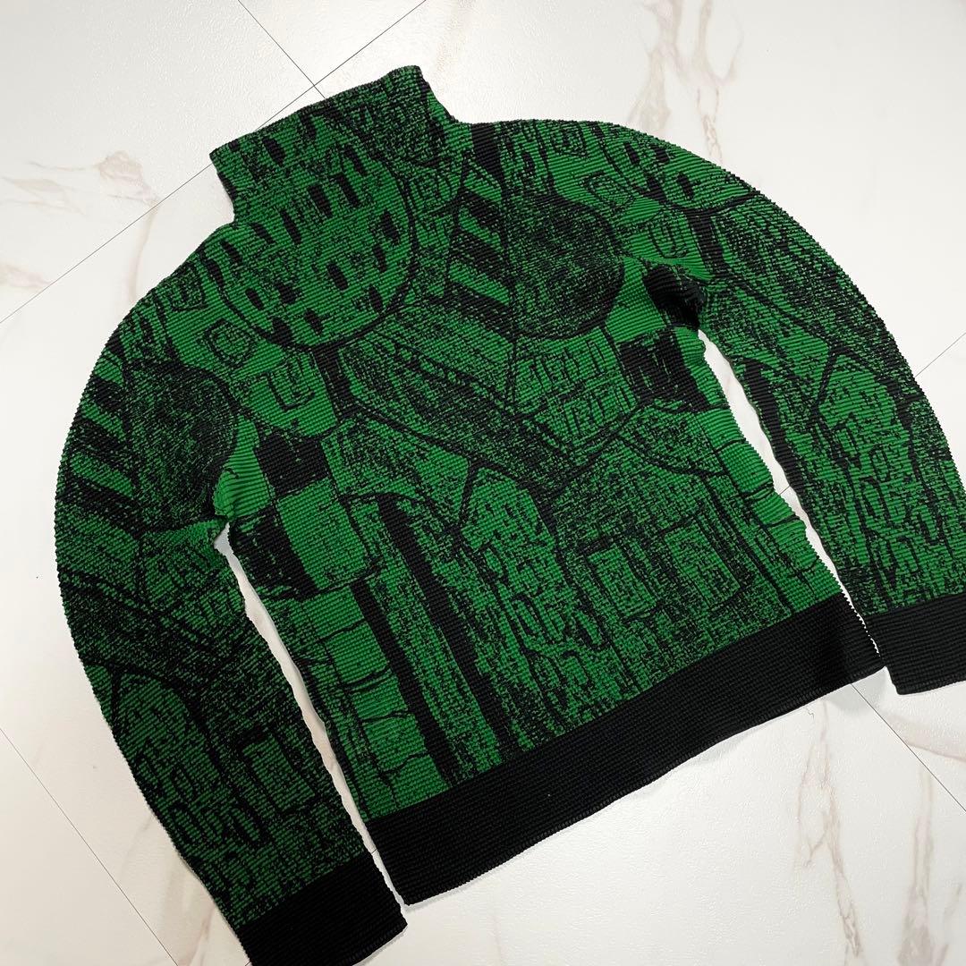 me ISSEY MIYAKE ハイネックカットソー 総柄 ワッフルプリーツ