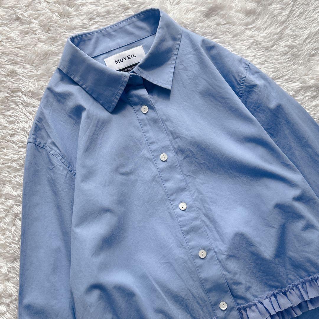 MUVEIL ミュベール バックフリルブラウス サックスブルー 38 M