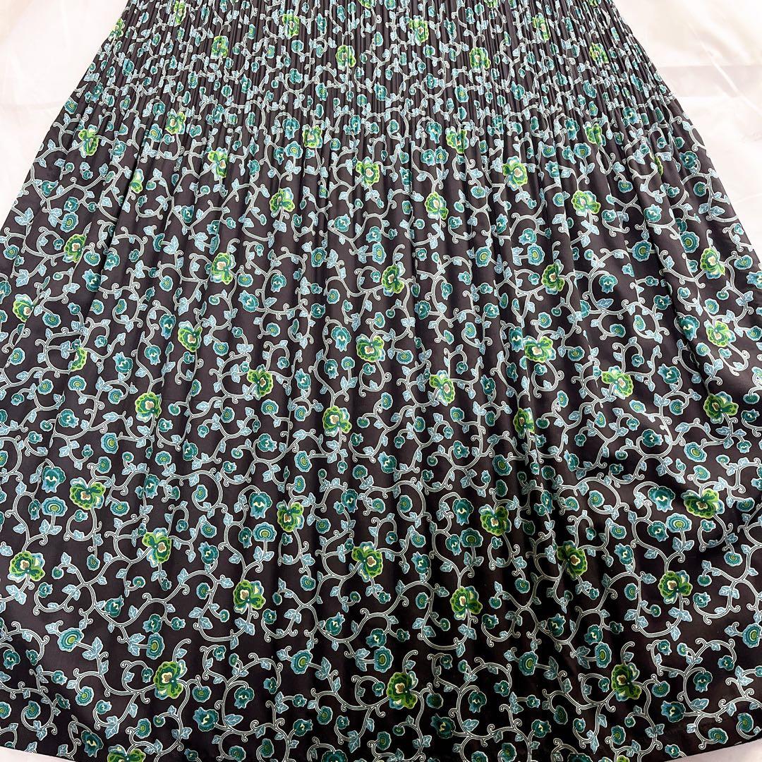 極美品✨イッセイミヤケ フェット プリーツワンピース 総柄 花柄 緑 2