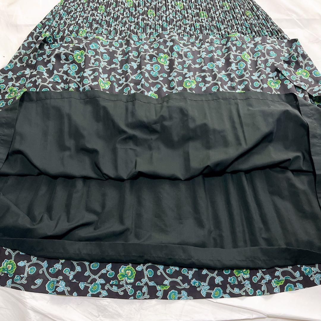 極美品✨イッセイミヤケ フェット プリーツワンピース 総柄 花柄 緑 2