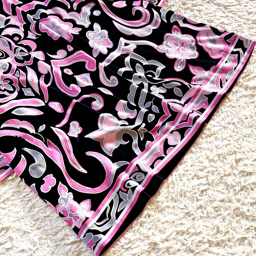 【現行タグ】レオナール カンカン チュニック フラワートリム 花柄 幾何学模様