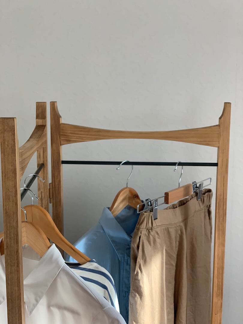 【無垢ひのき材】木とアイアンのスタイルハンガーラック　ミッドセンチュリー風