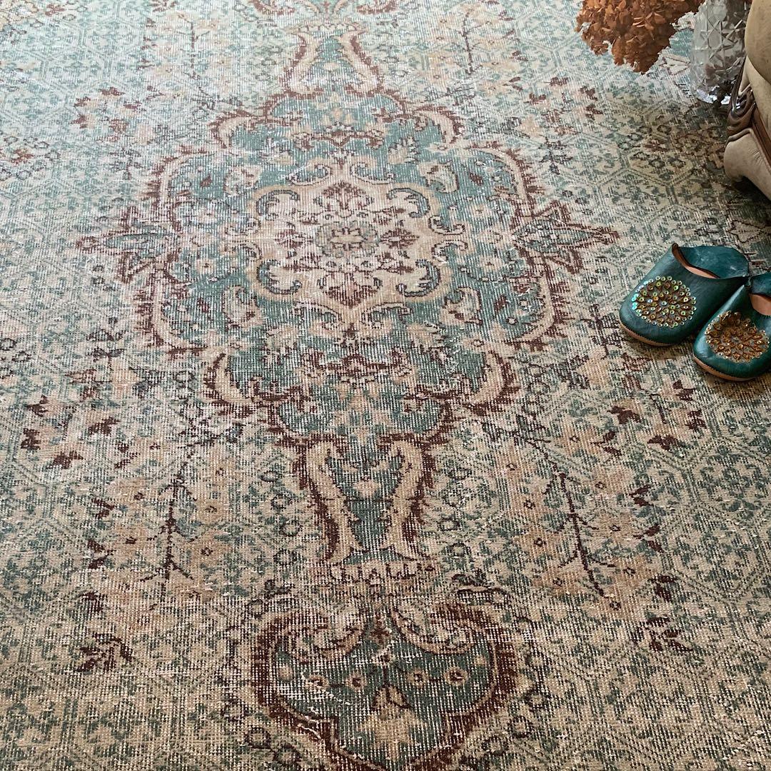 超大判　269×150宝石メダリオン　ピーコックグリーン　トルコヴィンテージラグ