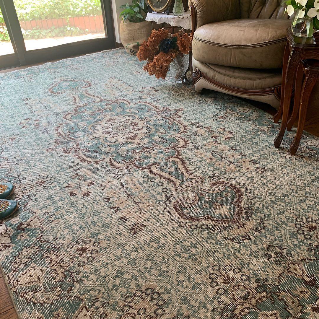 超大判　269×150宝石メダリオン　ピーコックグリーン　トルコヴィンテージラグ