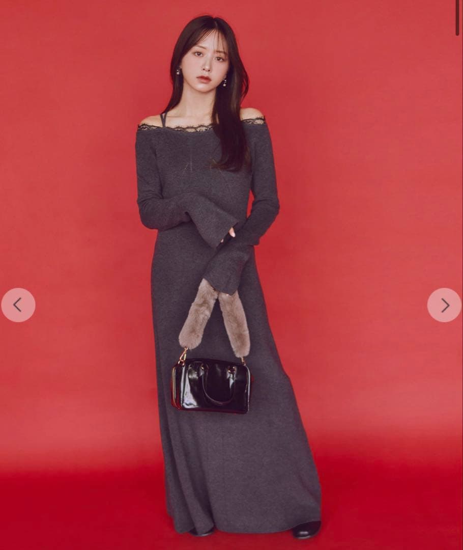 レースディティールオフショルニットワンピース新品