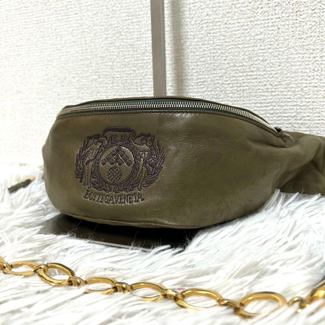 【希少✨ヴィンテージ/チェーン】ボッテガヴェネタ　ボディバッグ　カーキ　本革　金