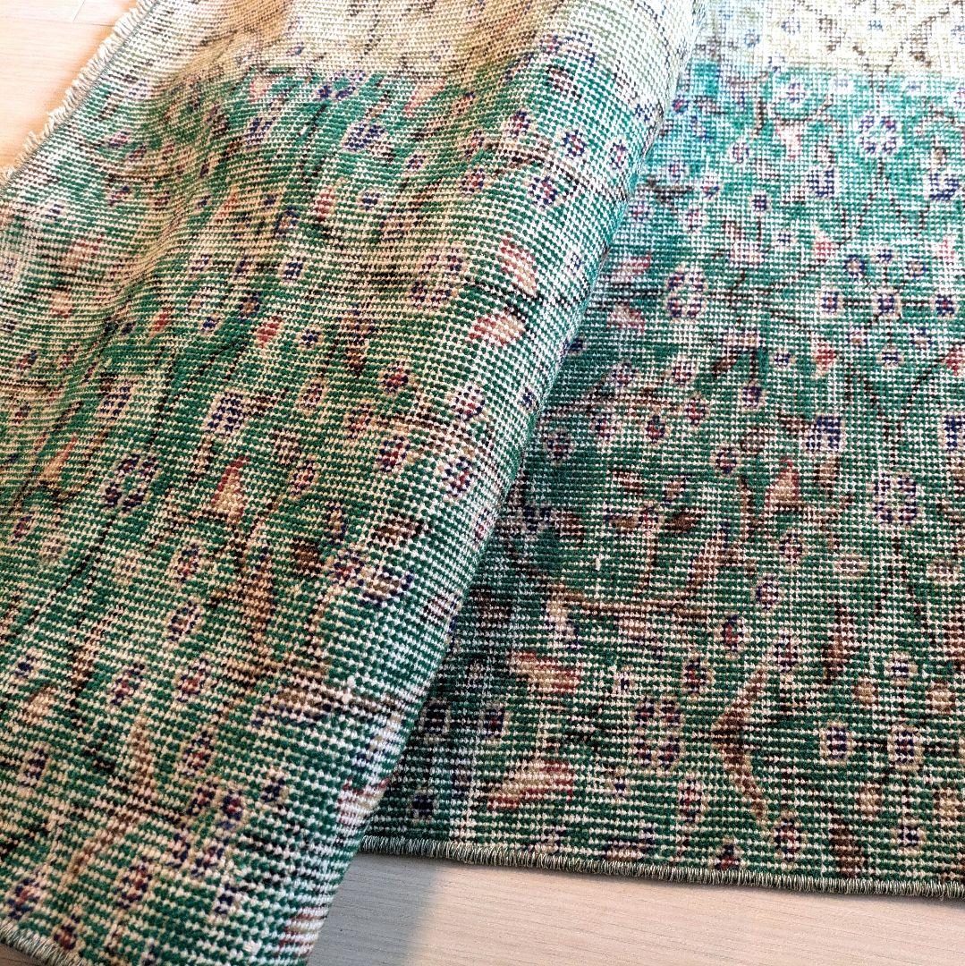 81×169 エメラルドブルー　トルコヴィンテージラグ