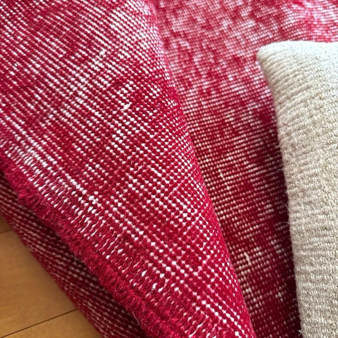 121×205 レッドオーバーダイ　ワンカラーラグ　トルコヴィンテージラグ