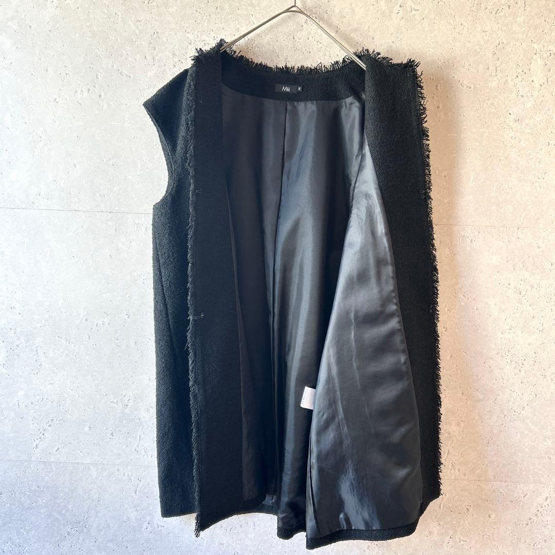 M.Fil エムフィル/ミカコナカムラ　ツイードフリンジロングジレブラック 38