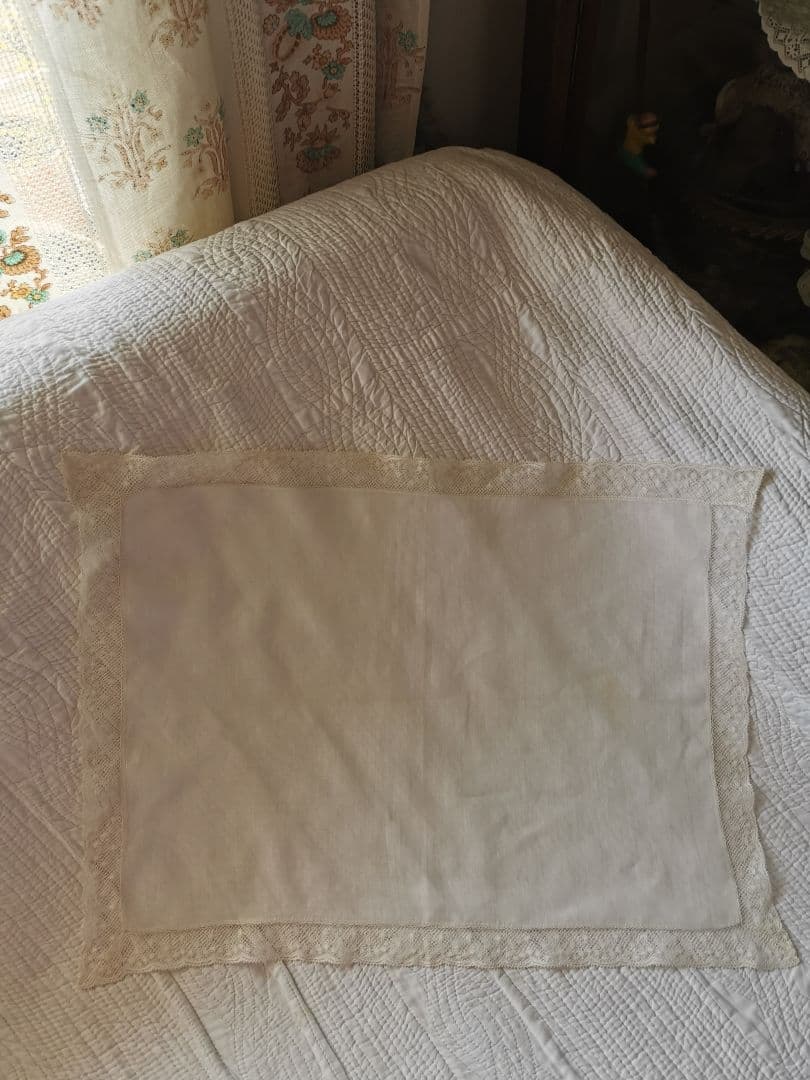 アンティークフランス ローンクロス ヴァレンシエンヌ水玉レース装飾 ランナー