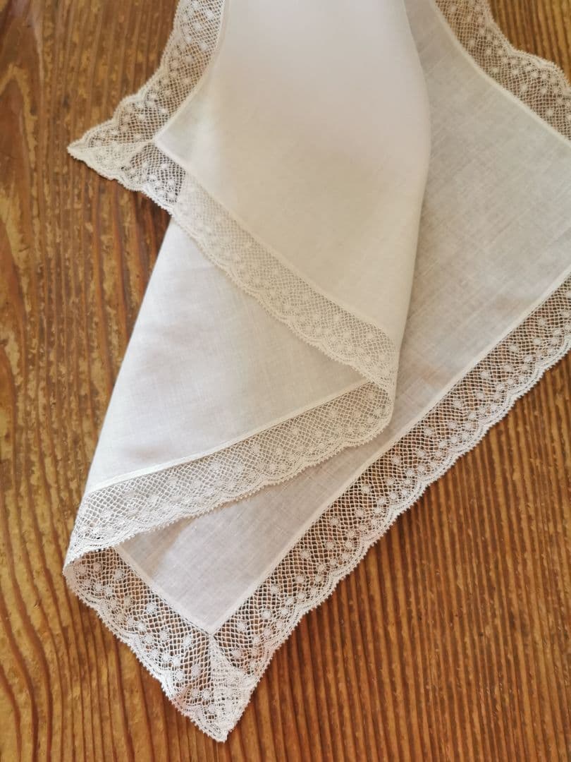 アンティークフランス ローンクロス ヴァレンシエンヌ水玉レース装飾 ランナー