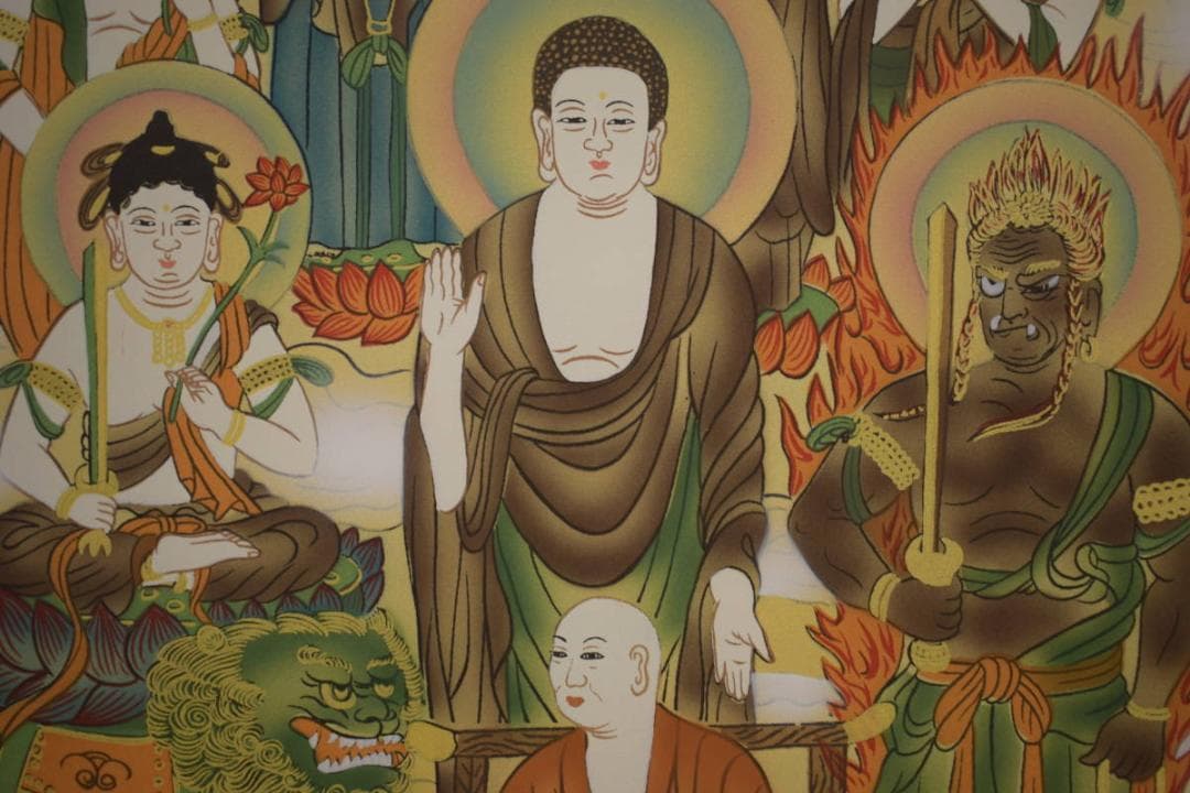 真作/真言十三佛図/真言十三仏図/木崎香秀/桐共箱付/布袋屋掛軸HI-586