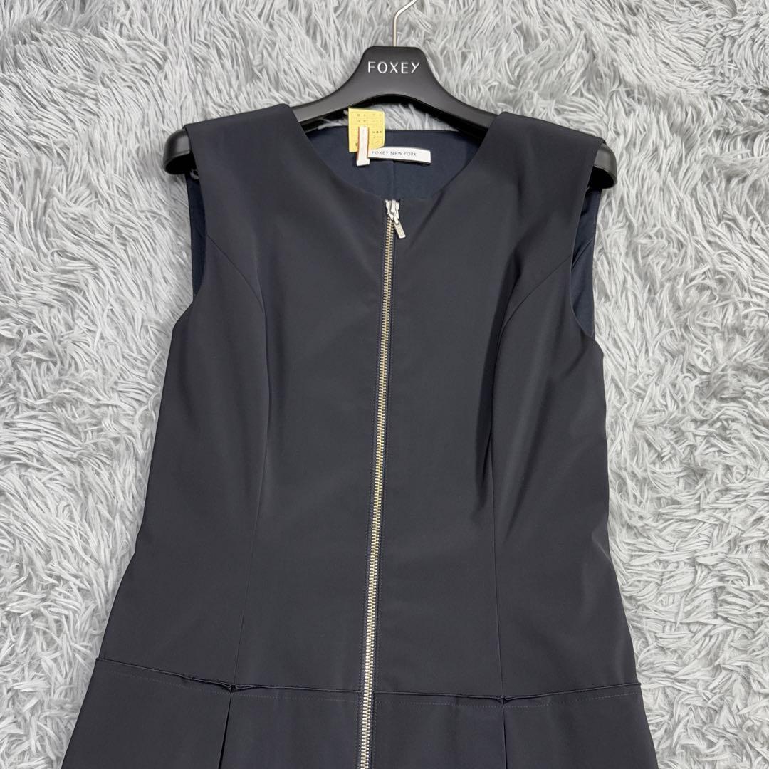 極美品✨フォクシー 42 レイニーフロントジップ ワンピースドレス ミッドナイト