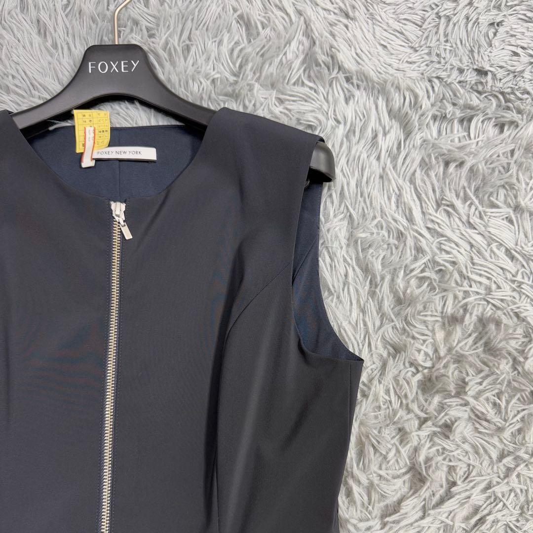 極美品✨フォクシー 42 レイニーフロントジップ ワンピースドレス ミッドナイト