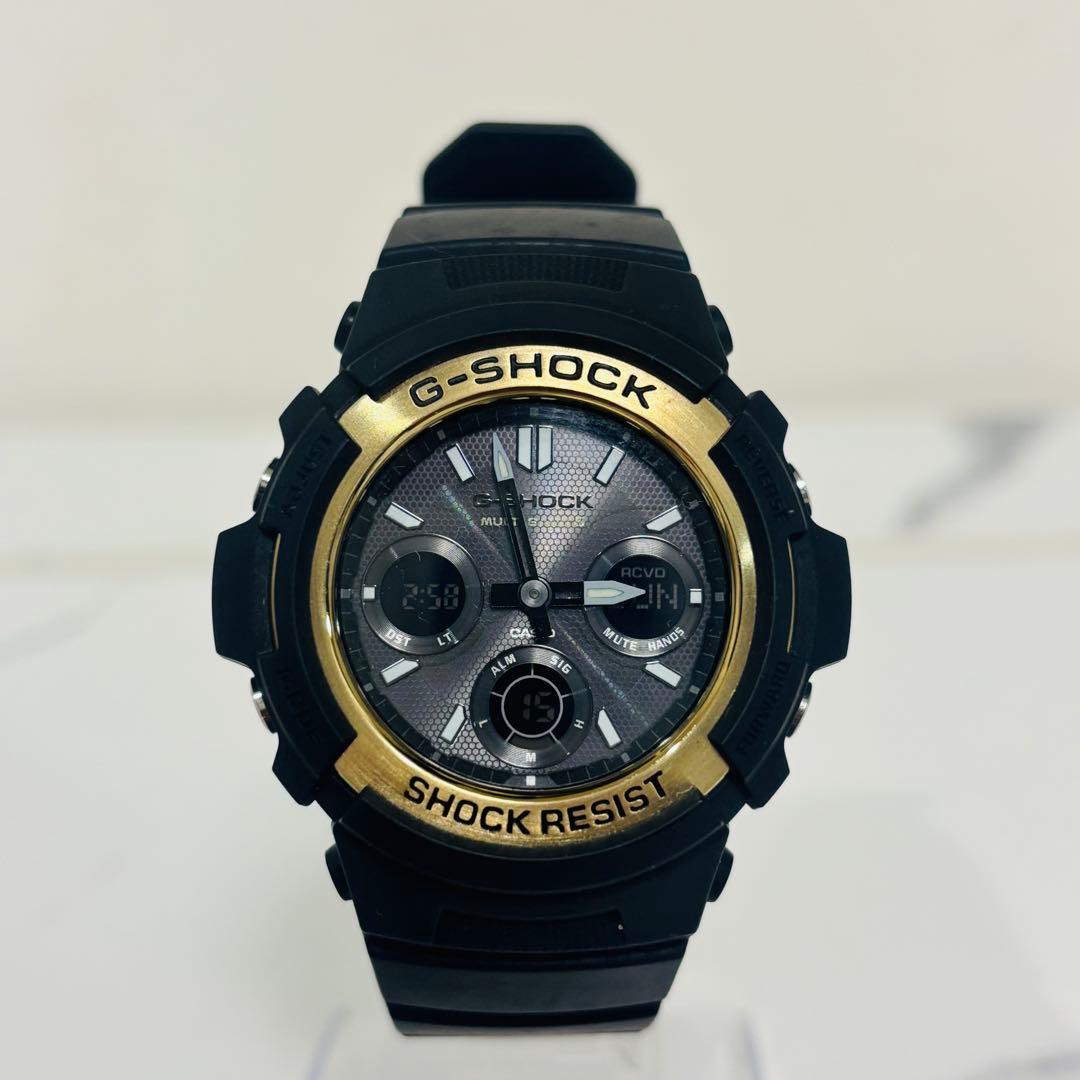美品 希少 G-SHOCK アナデジ 電波 ソーラー 腕時計 ブラック ゴールド