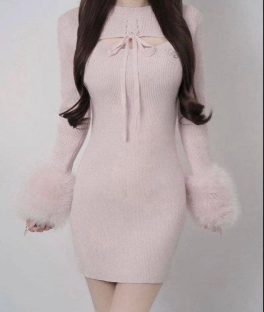 ルミニョン ピンク ファーワンピース