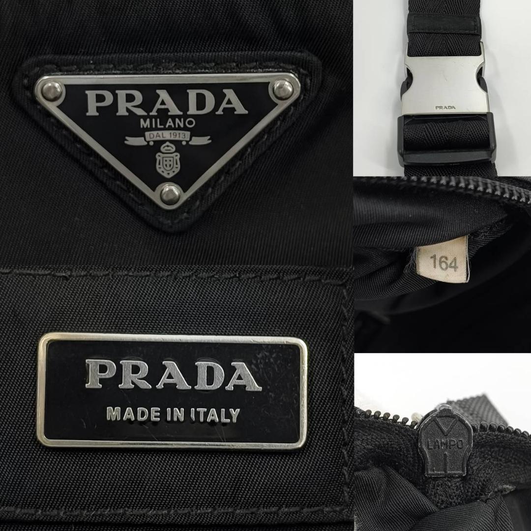 人気希少✨プラダ ウエストポーチ ボディバッグ ナイロン 三角ロゴ 黒 白タグ